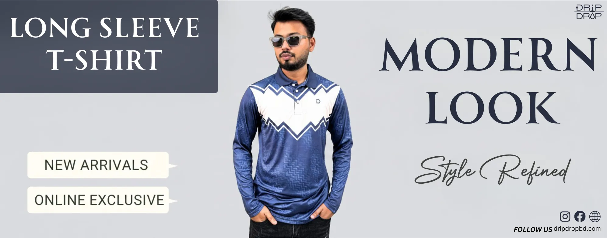 Navy Blue & White Full Sleeve T-Shirt